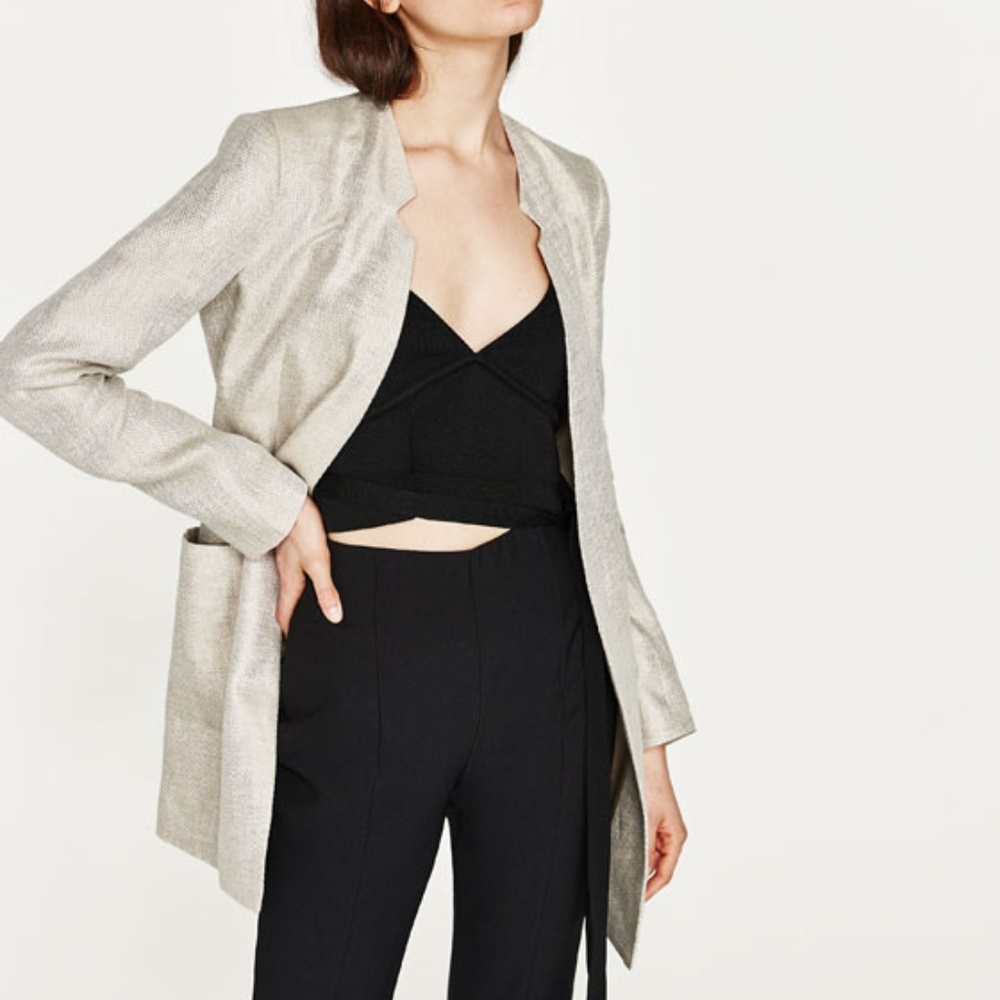 ZARA CREAM LINEN FROCK SPRING COAT JACKET S